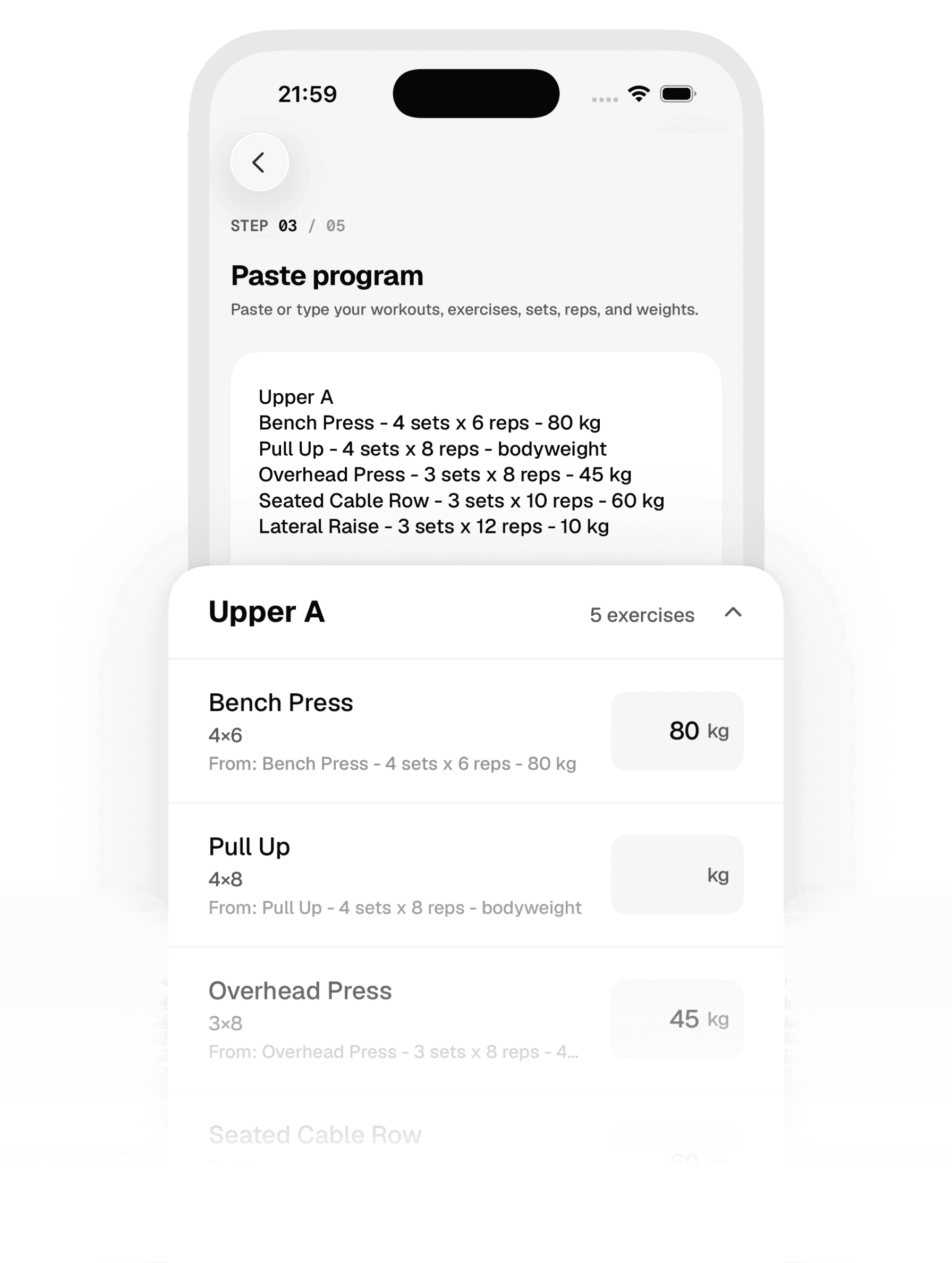 Unit turning a pasted Upper A workout into five exercises