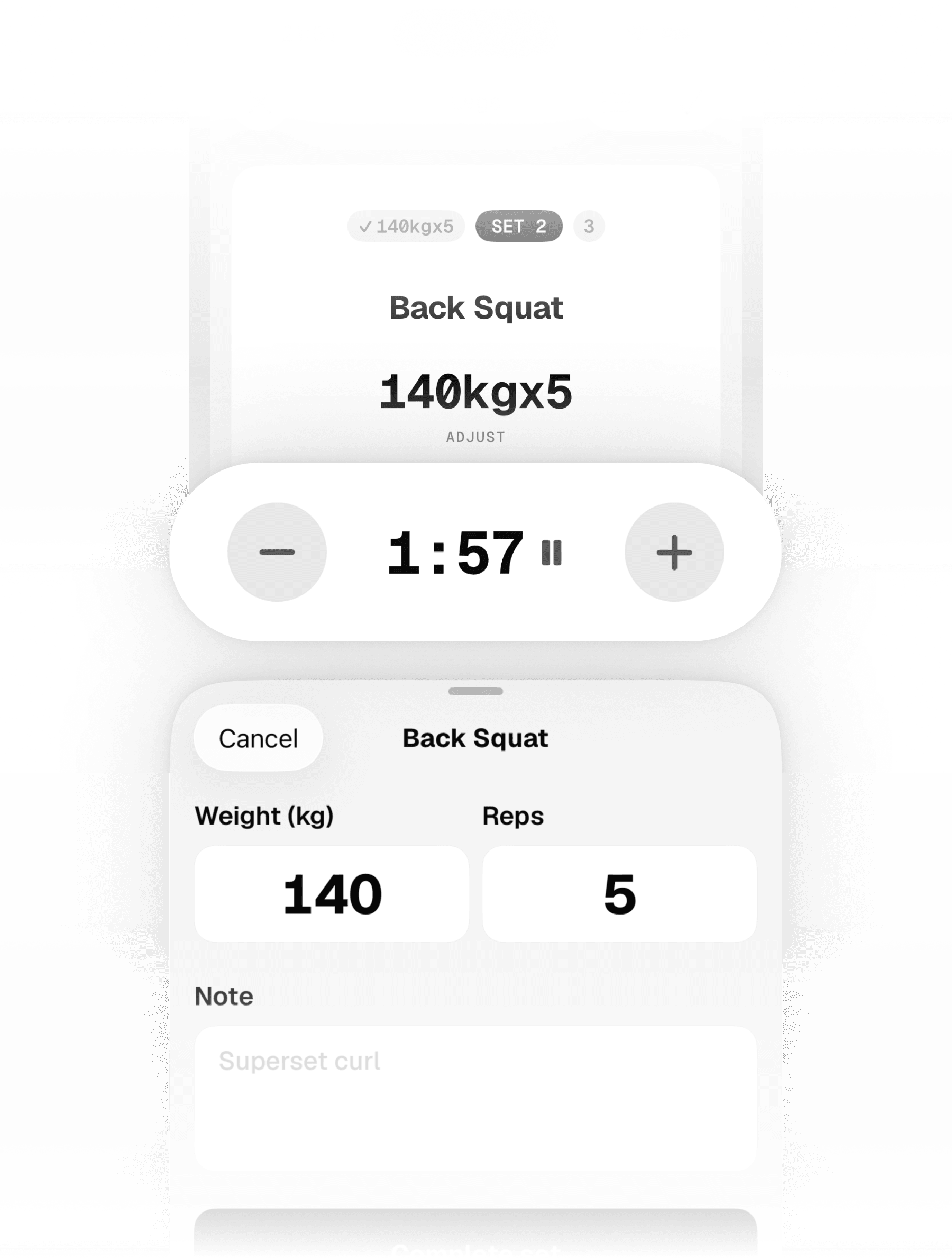 Unit rest timer running at 1:57 with the set editor below